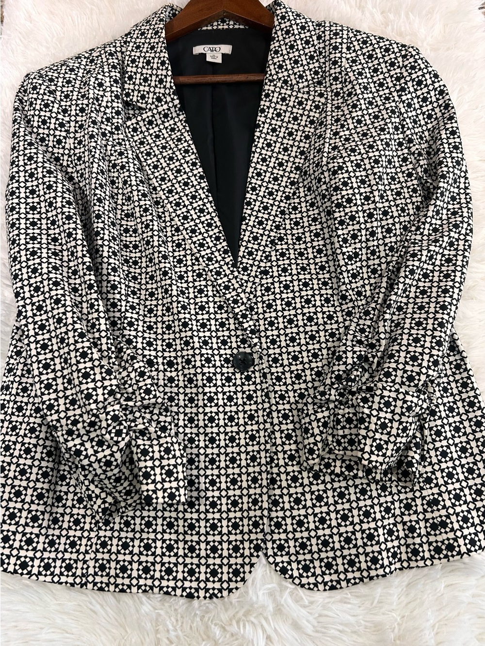Cato Black and White Geometric Single-Button Blazer